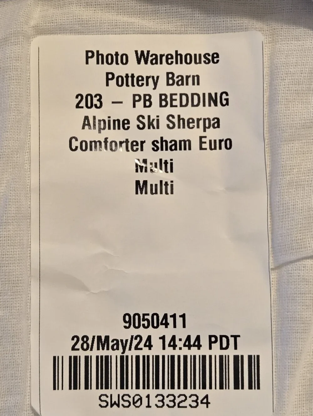 Pottery Barn Alpine Ski Sherpa Euro Sham